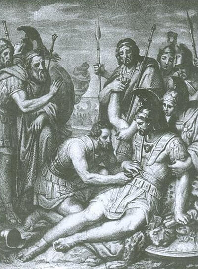 Ο Μαχάων περιποιείται τον τραυματισμένο βασιλιά των Λακεδαιμονίων Μενέλαο