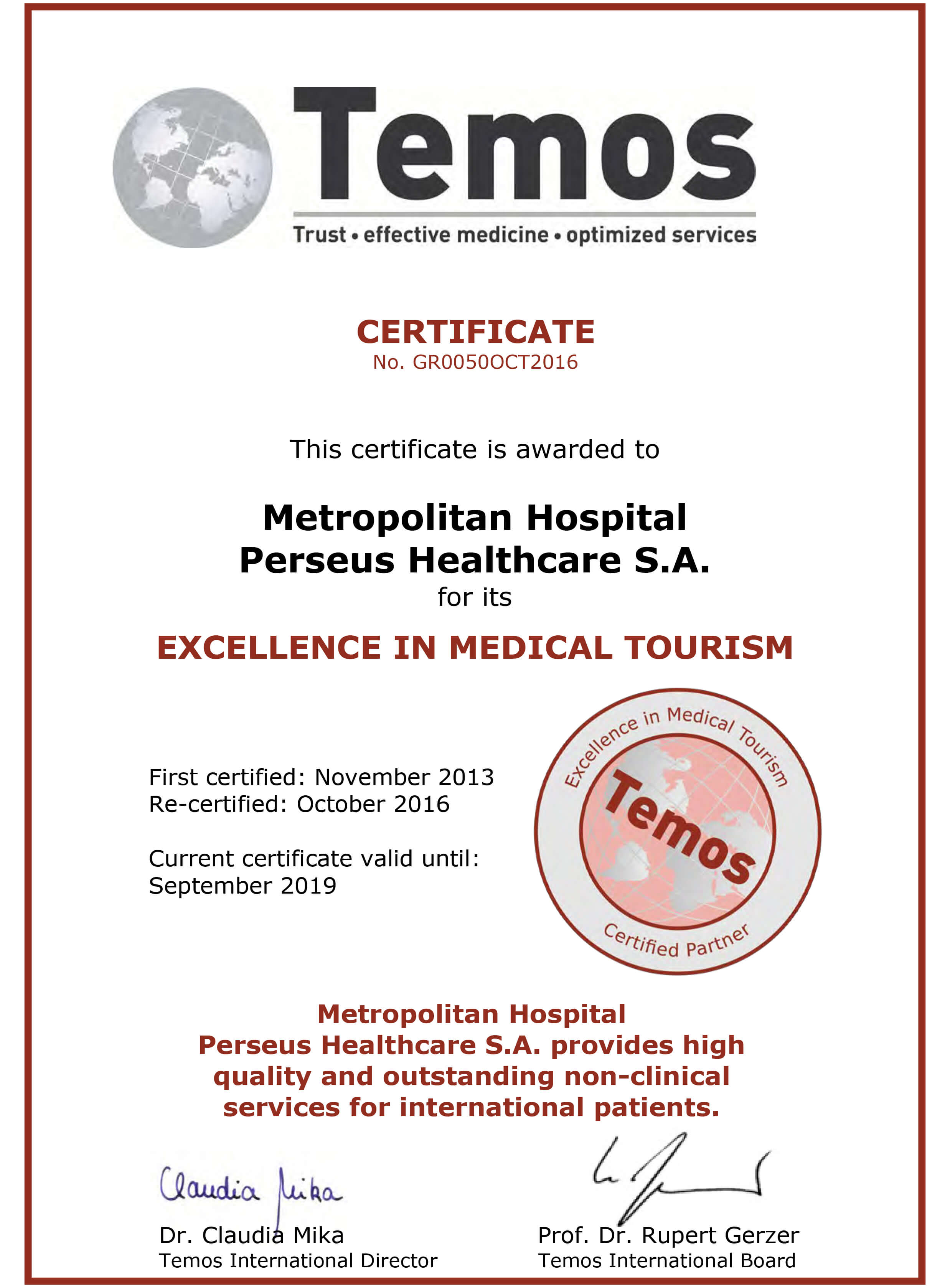 Temos Excellence Medical Tourism 2018